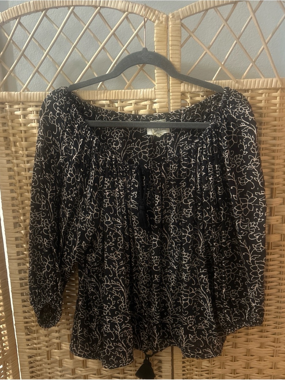 Denim & Supply Ralph Lauren Cotton Blend Boho Peasant Top Tassels Size Med